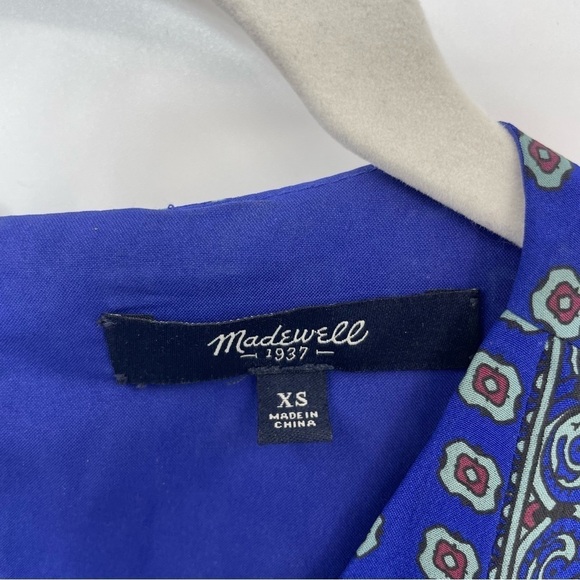 Madewell Silk Tee Blue Ascot Grid Dress B5377 Sz XS - Picture 3 of 8